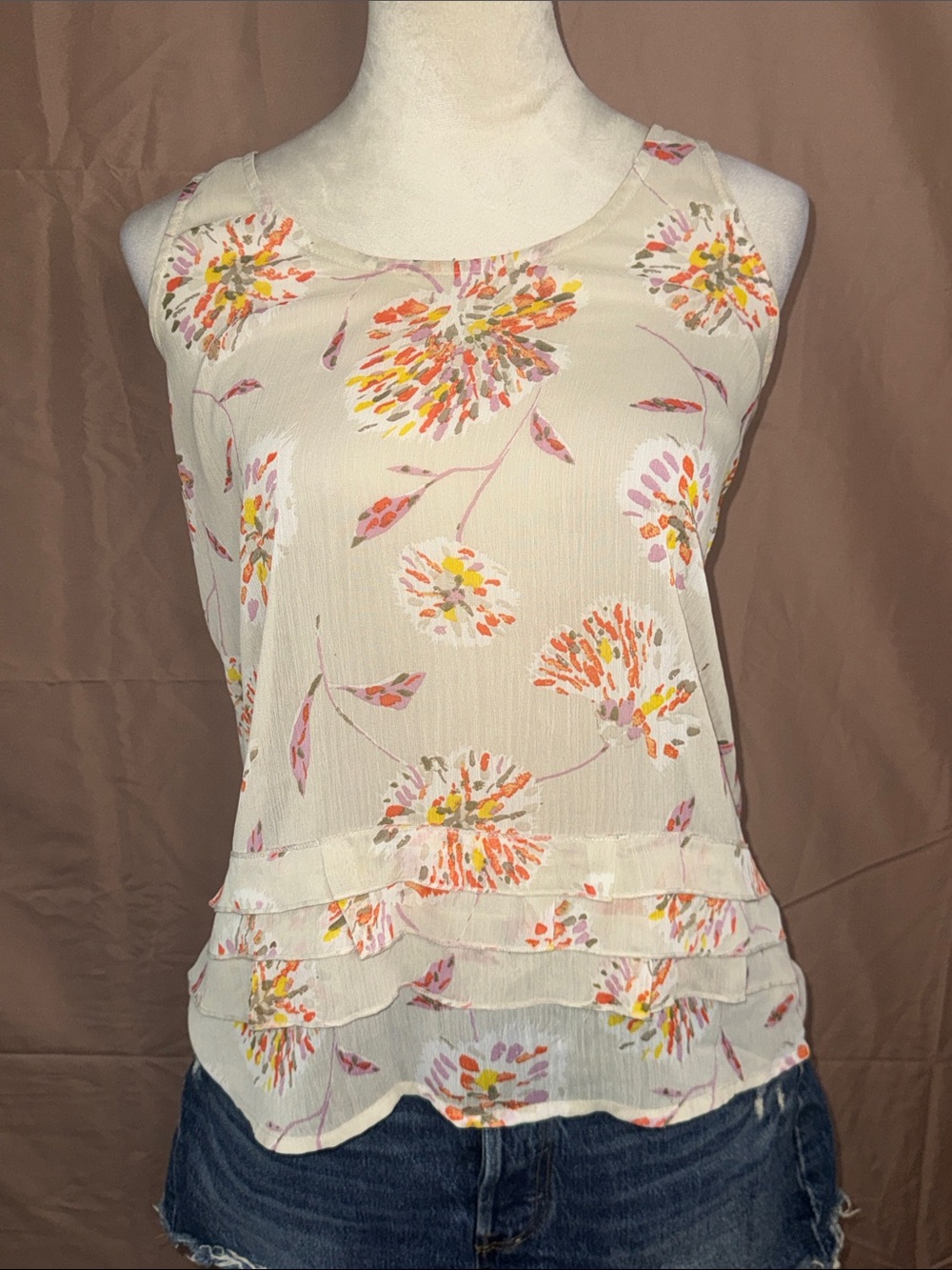 NWOT Old Navy Cream Floral Ruffle Tank Top- SMALL